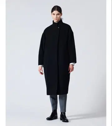 울 노카라 롱 코트 네이비