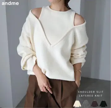 andme 어깨 슬릿 레이어드 스타일 니트탑
