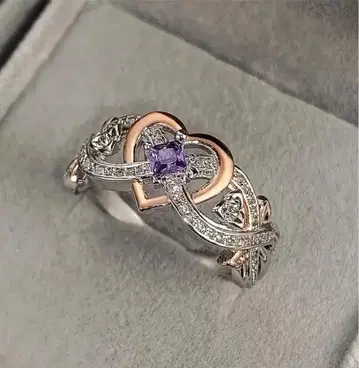 FJ 고품질 큐빅 지르코니아 반지 하트 모티브 바이올렛