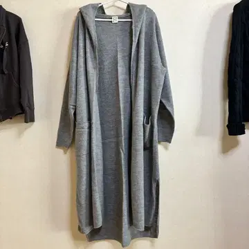 N 후드 부착 롱 가디건 그레이