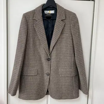 [ 컨디션 최상 ] 울 혼방 ZARA 테일러드 자켓 하운드투스 체크 패턴