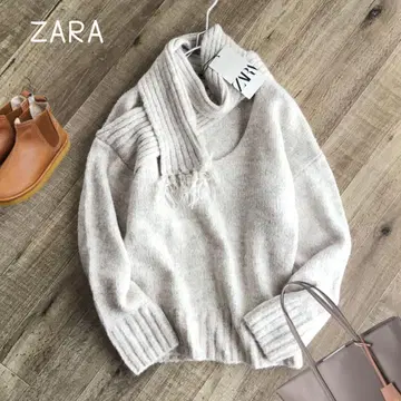 [M] 미사용 새상품 ZARA 알파카 혼방 니트 스카프 도킹 니트