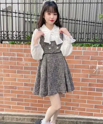 ROJITA 보타이 리본 트위드 원피스(블랙)