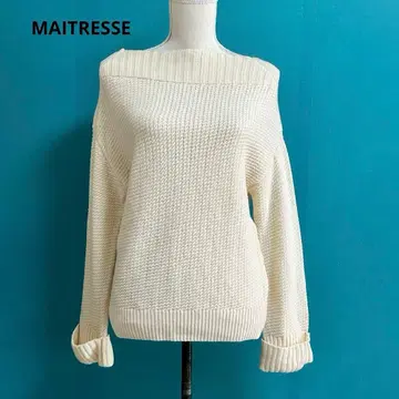 메틀리제 보트넥 스웨터 와플 편직