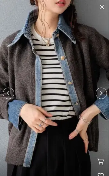 Rejoule 이소재 절개 데님 도킹 니트 가디건 G