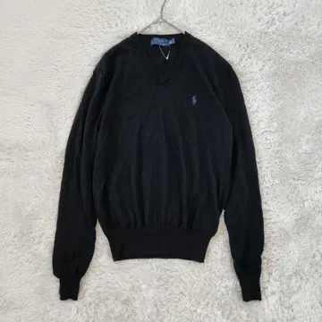 폴로 랄프로렌 V넥 스웨터 포니 자수 블랙 메리노울
