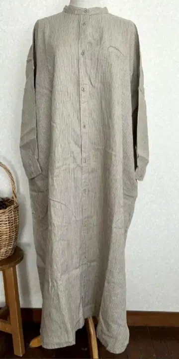 택 포함 새상품 사만사 모스모스 린넨 100% 원피스 베이지 보더 F