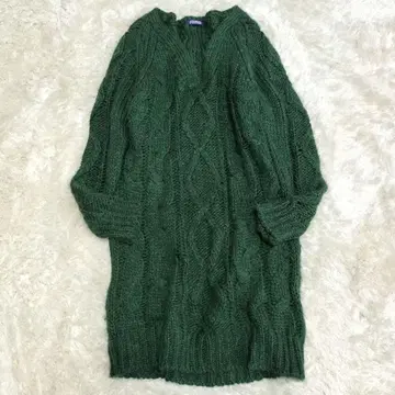 저널 스탠다드 알파카 혼방 니트 케이블 니트 V넥 짙은 녹색 프리