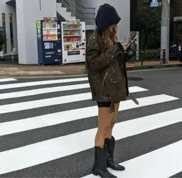 ACLENT 빈티지 가죽 오버 라이더 자켓