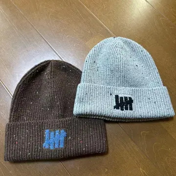 언디핏 니트 모자 2개 세트 브라운 그레이