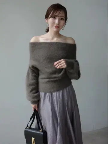 anuans 라쿤 폭스 오프숄더 니트 풀오버