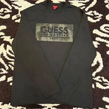 GUESS 블랙 로고 프린트 긴팔 티셔츠 XL