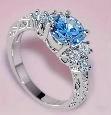 FJ 고품질 큐빅 지르코니아 반지 마린 블루