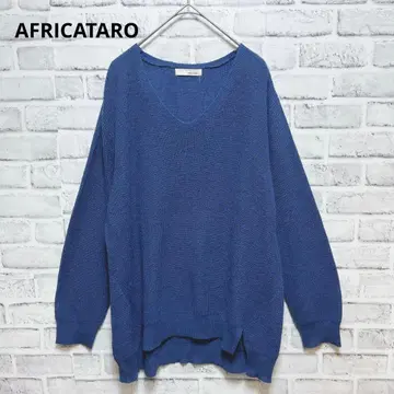 [ 아프리카타로 ] 니트 스웨터 V넥 선명한 블루 F 성인 여성스러운