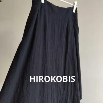 HIROKO BIS 블랙 플레어 롱 스커트 허리밴딩