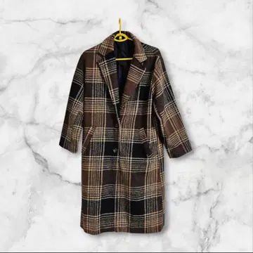 [롱 코트] 브라운 계열 체크 체스터 코트