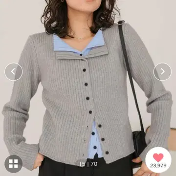 titivate 레이어드 스타일 리브 니트탑 그레이