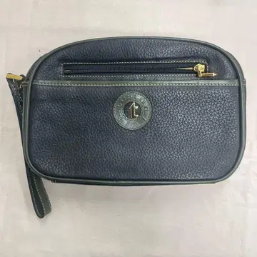 이탈리아제 천연 가죽 t 로고 클러치백 세컨드 백 주름 가죽 네이비