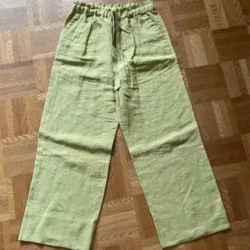 크로스앤크로스 린넨 옐로우 그린 와이드 팬츠