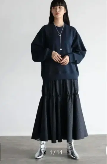 RADIATE 도킹 맨투맨 원피스 네이비 롱 스커트