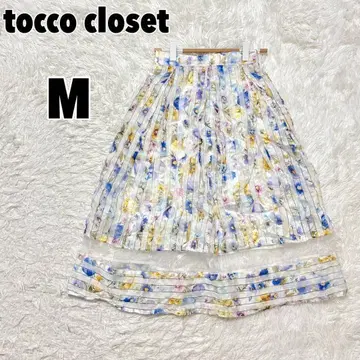 토코 클로젯 시어 스트라이프 x 플라워 프린트 플레어 스커트