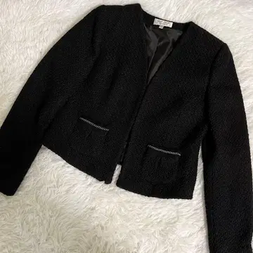 LAURA ASHLEY 노카라 자켓 트위드 블랙 UK 14