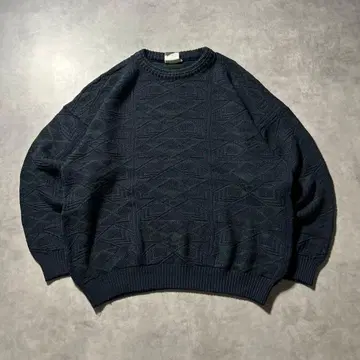 유로 빈티지 멀티 컬러 네이비 그린 디자인 니트