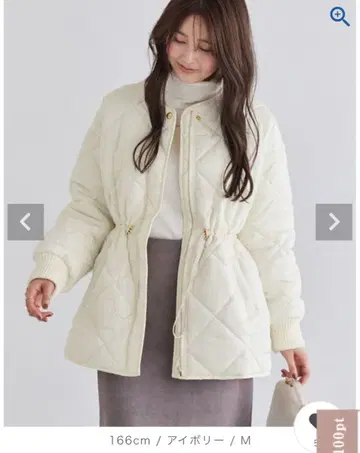 충전솜 퀼팅 드로스트 코트 M 사이즈 아이보리