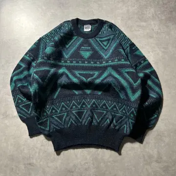 유로 빈티지 올 패턴 기하학 무늬 레트로 아트 패턴 니트 스웨터