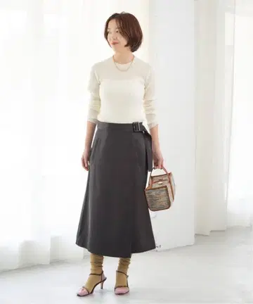 택 포함 새상품 IENA 벨트 랩스커트 36 그레이