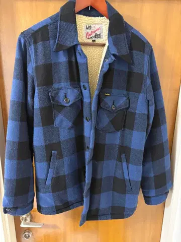 Lee 플리스 라이닝 셔츠 자켓 파랑 블랙 체크