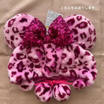 미니 팬캡 핑크 스팽글 리본 레오파드 무늬 디즈니 리조트