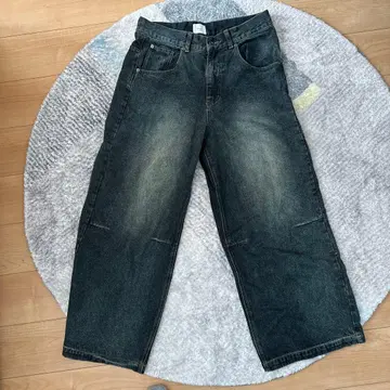 BLESSU 다크 데님 와이드 레그 팬츠