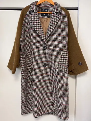 체크 무늬 롱 코트 (울 혼방)