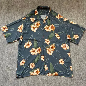 반 휴슨 남국 플라워 무늬 레이온 하와이안 셔츠 XXL
