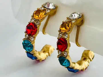 빈티지 골드 컬러 스톤 귀찌 코스튬 주얼리