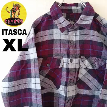 USA 구제 의류 ITASCA 플란넬 셔츠 XL 와인 레드 블랙 체크