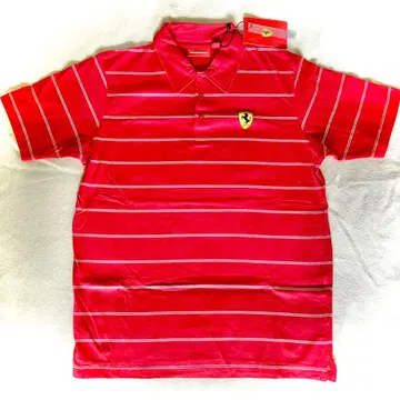 새상품 Ferrari 스트라이프 피케 셔츠 L 사이즈 레드