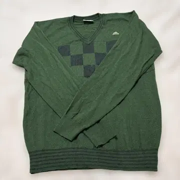 adidas 울 46% 다크 그린 체크 무늬 스웨터
