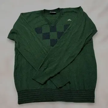 adidas 울 46% 다크 그린 체크 무늬 스웨터