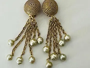 빈티지 골드 펄 체인 귀찌 코스튬 주얼리