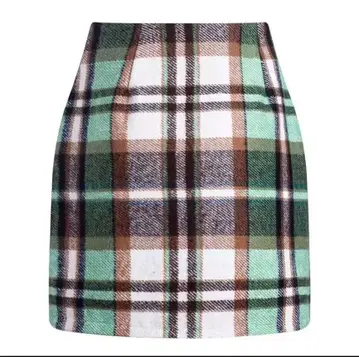 안감 부착 울 터치 체크 무늬 미니 스커트 (민트 그린 x 브라운)
