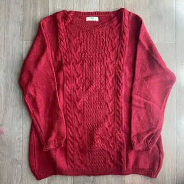 애플하우스 꽈배기 니트 케이블 짜임 니트 빨간색 프리 사이즈