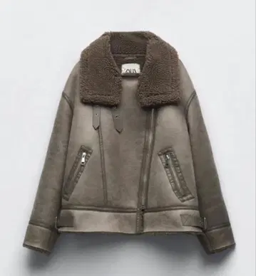 새상품급 ZARA 무스탕 코트 그레이 카키 M