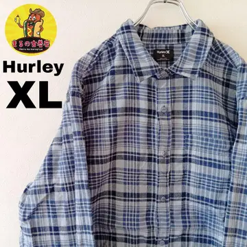 USA 구제 의류 Hurley 플란넬 셔츠 XL 네이비 그레이 체크