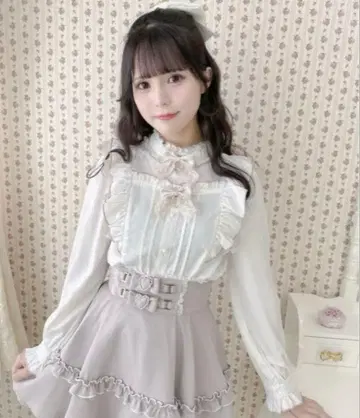 ROJITA 더블 브로치 소매 프릴 블라우스 프리 사이즈 지뢰계 양산형