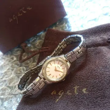 agate 아날로그 손목시계 작은 알갱이 톱니 베젤 실버 새 배터리 작동