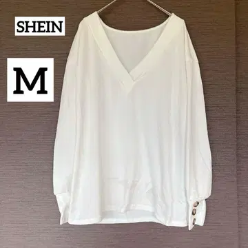 SHEIN [ M ] 화이트 V넥 긴팔 니트 상의 얇은 소재