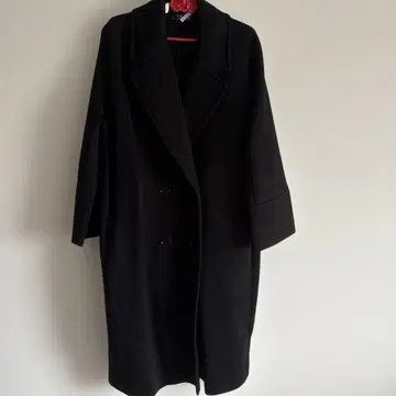 블랙 더블 브레스트 롱 코트
