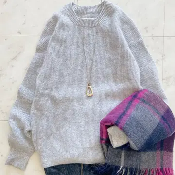 컨디션 최상 라운지 드레스 캐시미어 100% 꽈배기 크루 니트 그레이